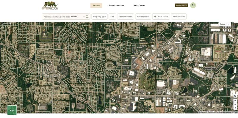 RhinoRecon property map over aerial imagery with search filters